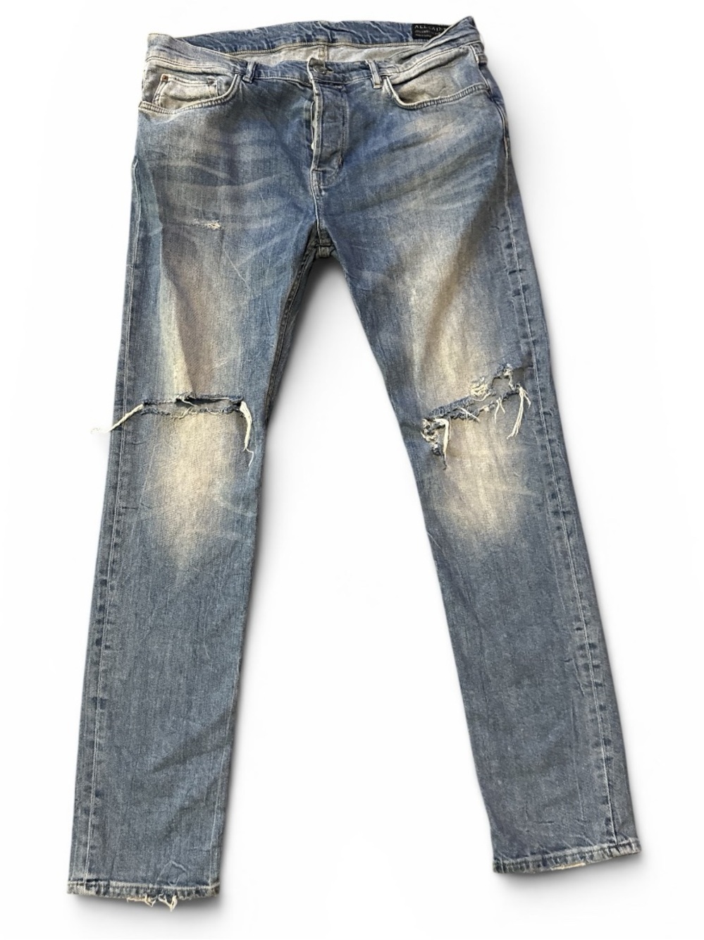 All Saints Men’s Cigarette Fit Button Fly Torn Thrashed Distressed Jeans Size 36 - Picture 2 of 7
